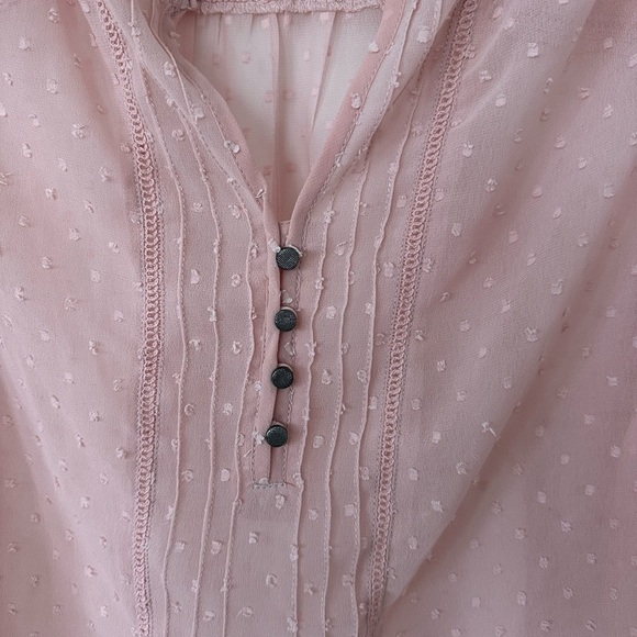 Nila Pink Polka Dot Sheer Blouse with Button Down - Picture 3 of 4